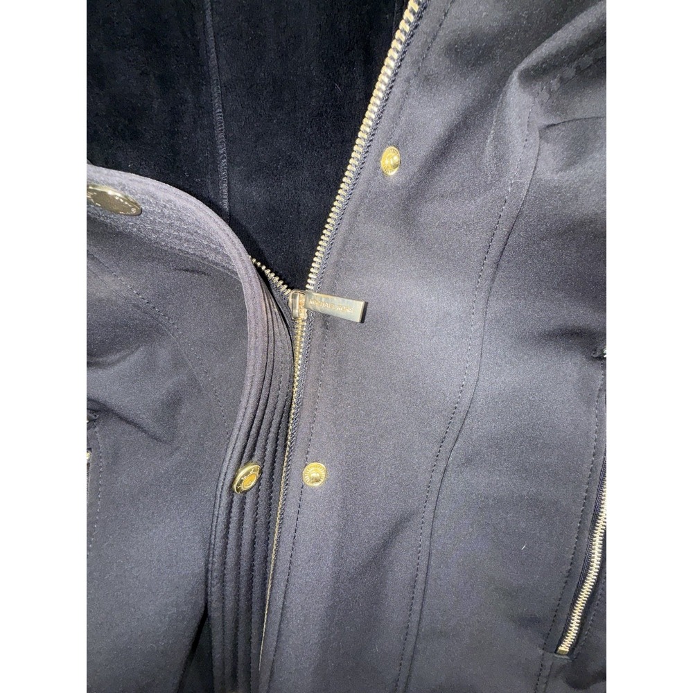 Michael Kors Women Black Utility Jacket Full Zip Hooded Gold Hardware Size M - Picture 7 of 8